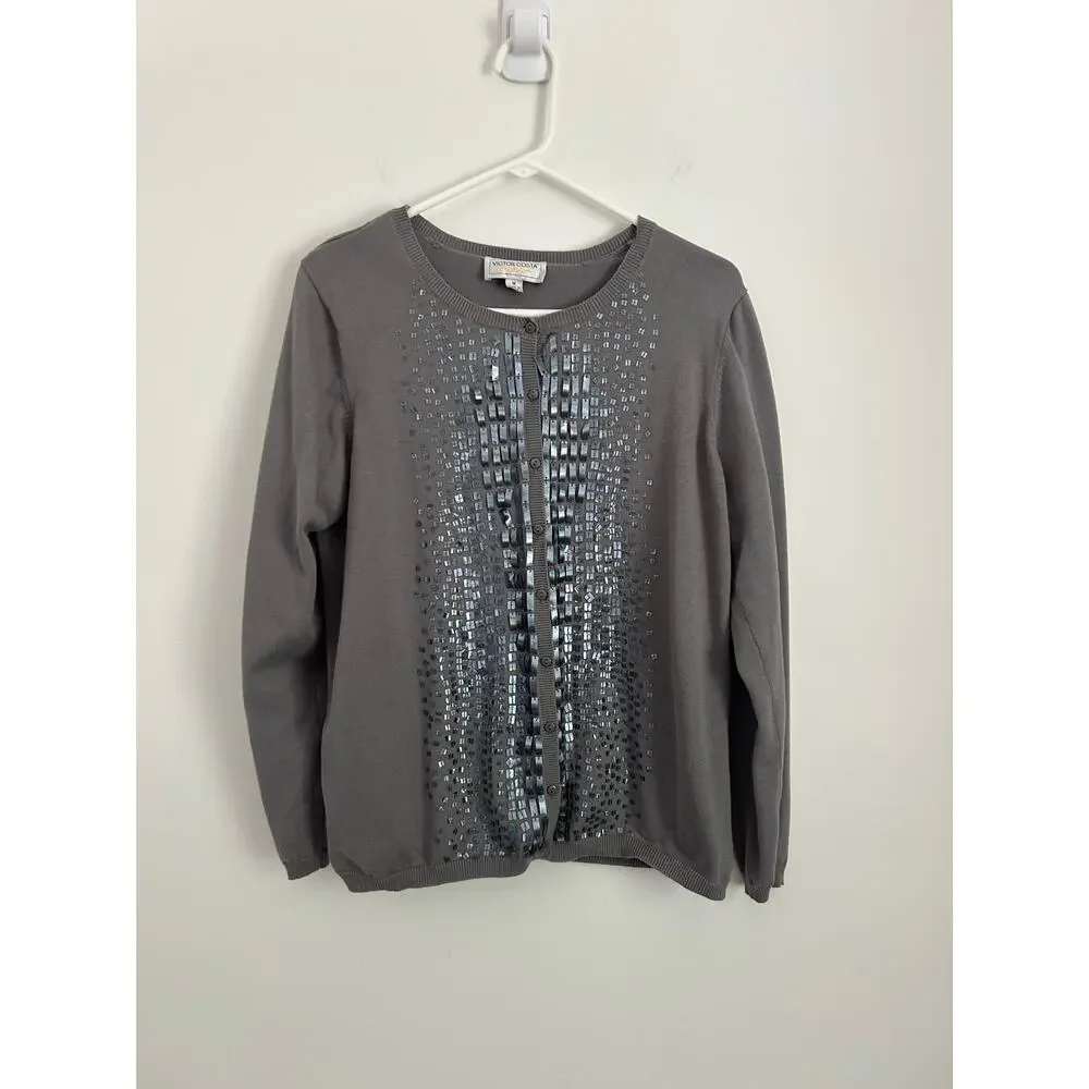 Victor Costa Occasion Beaded Top Size Medium – Silver Embellished Party Piece